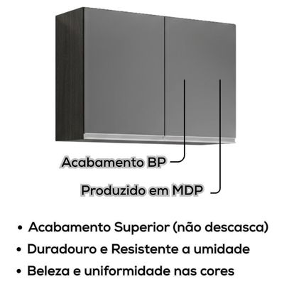 Armario Aereo 2 Portas 80 Cm Bp Isis Preto Grafite