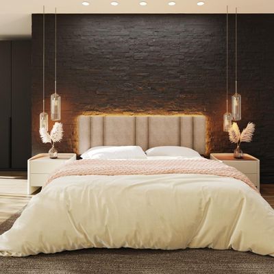 Cabeceira Modulada King 200 Cm Com Led Boucle Bege Vconcept