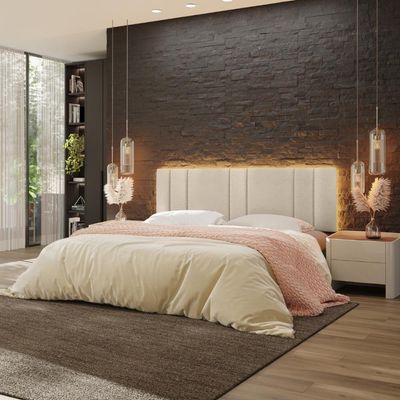 Cabeceira Modulada King 200 Cm Com Led Boucle Bege Vconcept