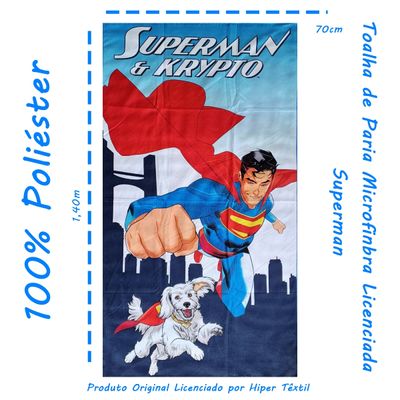 Toalha de Praia e Piscina KazzaVip Microfibra 100% Poliéster Estampada Anti Areia Licenciada Superman e Krypto 70cm x 140m Azul
