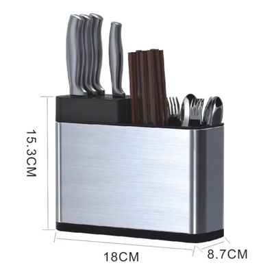 Porta talheres inox com escorredor e suporte para facas