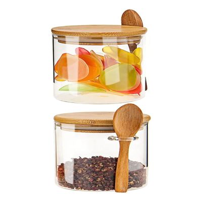 Pote de Vidro 250 mL com Tampa Hermética de Bambu e Colher - Para Temperos e Cereais