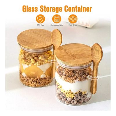 Pote de Vidro 250 mL com Tampa Hermética de Bambu e Colher - Para Temperos e Cereais