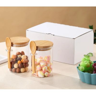 Pote de Vidro 250 mL com Tampa Hermética de Bambu e Colher - Para Temperos e Cereais