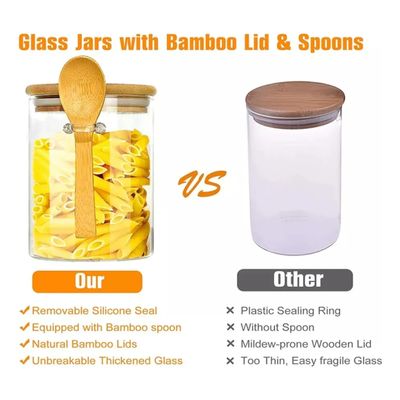 Pote de Vidro 250 mL com Tampa Hermética de Bambu e Colher - Para Temperos e Cereais