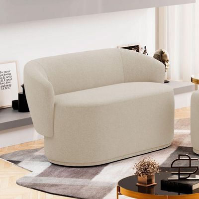 Kit 02 Poltronas E 01 Namoradeira Orgânica Mavi Bouclê Bege - Desk Design