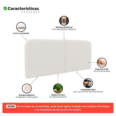 Cabeceira Painel Orgânico Cama Box Casal Padrão Aira 140cm Dobrável Bouclé Off White - Desk Design