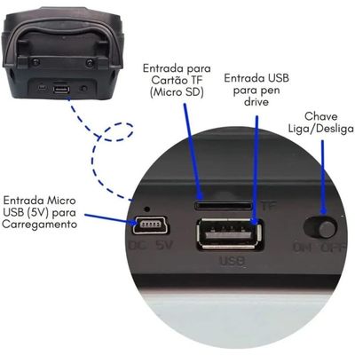 Caixa de Som Portátil com Suporte para Celular - 4h de Bateria com LED Frontal