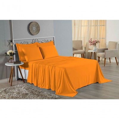 Lençol De Cima Queen Nobre 1 Peça 2,50m X 2,40m Malha 100% Algodão - Laranja