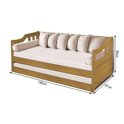 Sofá Cama Solteiro Vintage Com Cama Auxiliar Madeira Com 2 Colchões - Imbuia