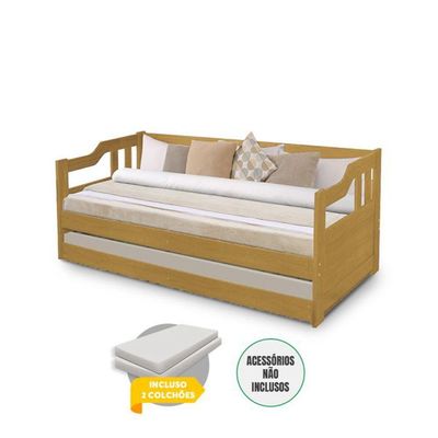 Sofá Cama Solteiro Vintage Com Cama Auxiliar Madeira Com 2 Colchões - Imbuia