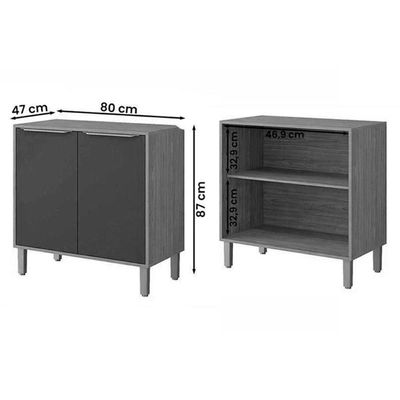 Balcão Cozinha p/ Cooktop Brilhante c/ 2 Portas 80cm Cinamomo/Platina - MGM