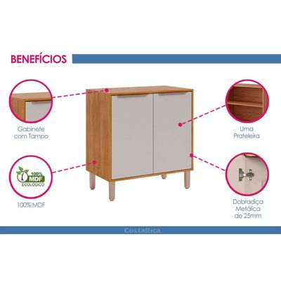 Balcão Cozinha p/ Cooktop Brilhante c/ 2 Portas 80cm Cinamomo/Platina - MGM