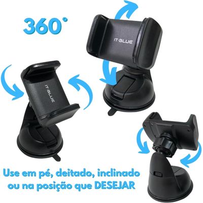 Suporte Para Celular Carro 360 Graus Com Ventosa Silicone E Base Giratória