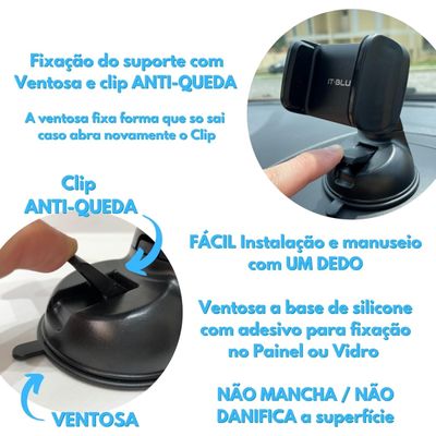 Suporte Para Celular Carro 360 Graus Com Ventosa Silicone E Base Giratória