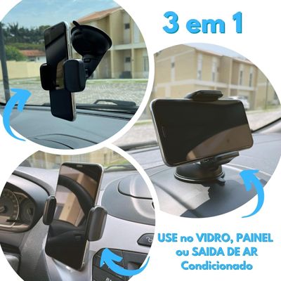 Suporte Para Celular Carro 360 Graus Com Ventosa Silicone E Base Giratória