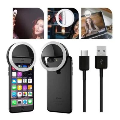 Luz de Selfie Recarregável 9 cm com Clipe para Celular e 3 Modos de Iluminação