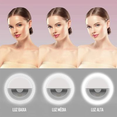 Luz de Selfie Recarregável 9 cm com Clipe para Celular e 3 Modos de Iluminação