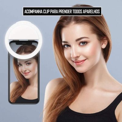 Luz de Selfie Recarregável 9 cm com Clipe para Celular e 3 Modos de Iluminação