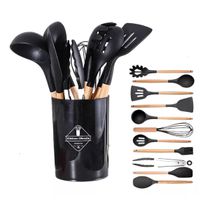 Kit Utensílios Cozinha 12 Peças com Suporte em Cilindro e Silicone Resistente 230C