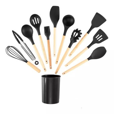 Kit Utensílios Cozinha 12 Peças com Suporte em Cilindro e Silicone Resistente 230C