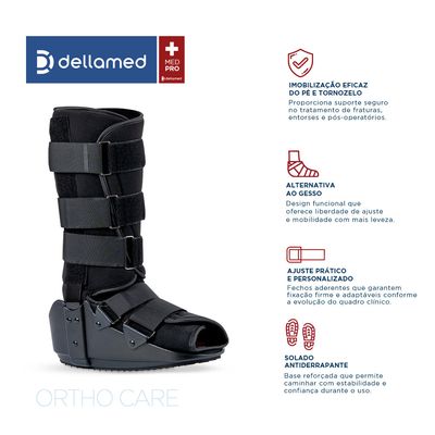 Bota Ortopédica Imobilizadora Longa em Alumínio Ortho Care Dellamed M / Preto