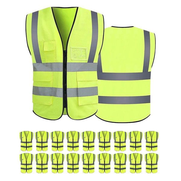 Colete Faixa Sinalizador Refletivo Kit 18 Unidades Epi Blusão Fluorescente Obra Bolsos Ziper