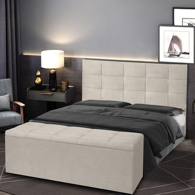 Kit Cabeceira E Calçadeira Baú King 1,95m Roma Suede - Pallazio Cor Preto