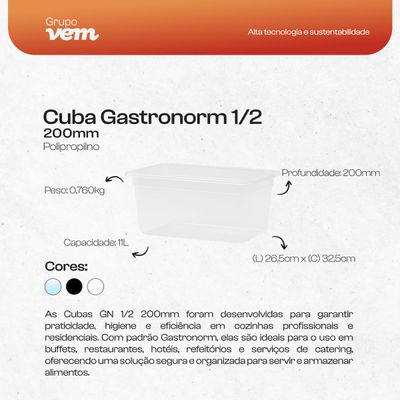 Cuba Gastronorm 1/2 200mm Preta em Policarbonato