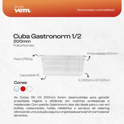 Cuba Gastronorm 1/2 200mm Preta em Polipropileno