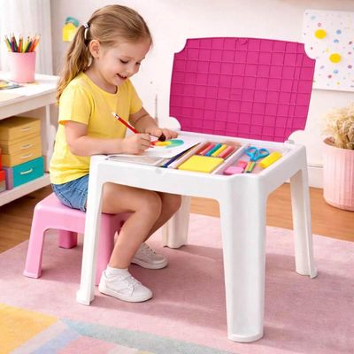 Mesa Infantil Tramontina para Atividades Plástico Resistente Compartimento Organizador Rosa