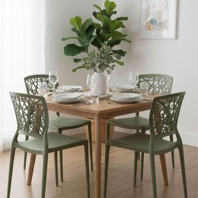 Jogo 4 Cadeiras Plásticas Tramontina Joana Decorada para Mesa Verde Oliva Cozinha Sala Área Gourmet