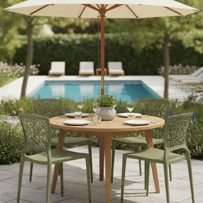 Jogo 4 Cadeiras Plásticas Tramontina Joana Decorada para Mesa Verde Oliva Cozinha Sala Área Gourmet