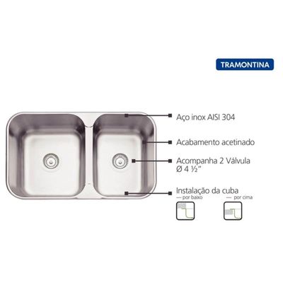 Cuba Dupla Tramontina Inox Escovado 16L + 12L