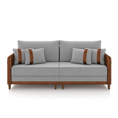 Sofá 3 Lugares Living 192cm Pé Madeira Valença Marrom/Veludo Cinza K01 - D'Rossi