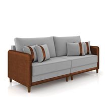 Sofá 3 Lugares Living 192cm Pé Madeira Valença Marrom/Veludo Cinza K01 - D'Rossi