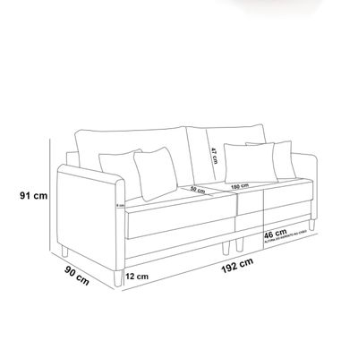Sofá 3 Lugares Living 192cm Pé Madeira Valença Marrom/Veludo Cinza K01 - D'Rossi
