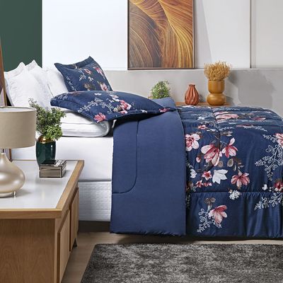 Edredom Júlia Casal King 03 Peças Tecido Dupla Face Microfibra 200 Fios Floral - Encantada