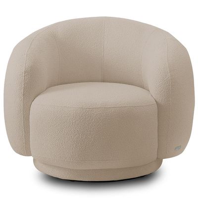 Poltrona Giratória Orgânica Para Sala Living Elodie M05 Bouclê Creme - Lyam Decor