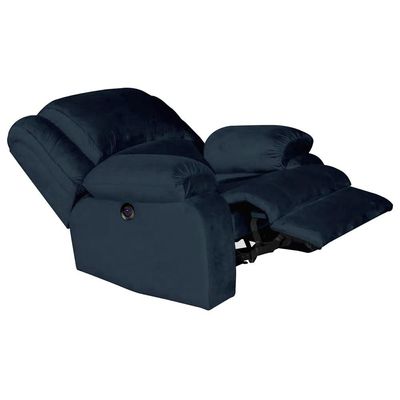 Poltrona do Papai Reclinável Massageadora Elétrica com USB Simon F05 Veludo Azul Clássico-Lyam Decor