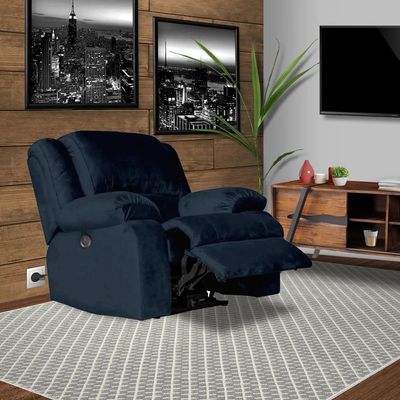 Poltrona do Papai Reclinável Massageadora Elétrica com USB Simon F05 Veludo Azul Clássico-Lyam Decor