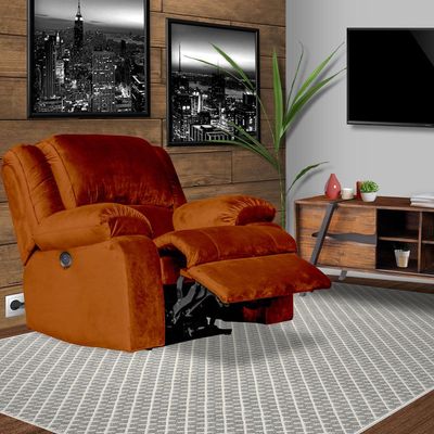 Poltrona do Papai Reclinável Massageadora Elétrica com USB Simon F05 Veludo Terracota - Lyam Decor