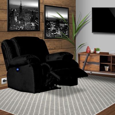 Poltrona do Papai Reclinável Massageadora Elétrica com USB Simon F05 Veludo Preto - Lyam Decor