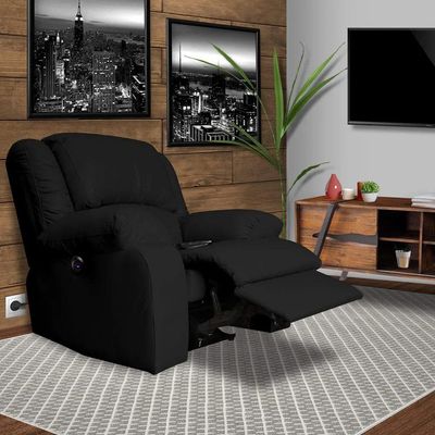 Poltrona do Papai Reclinável Massageadora Elétrica com USB Simon F05 Corano Preto - Lyam Decor