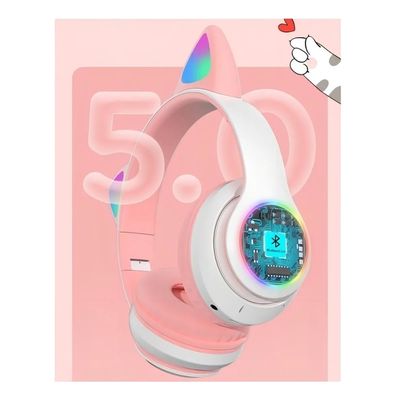 Fone Ouvido Gatinho LED Sem Fio Headset Gamer Conforto