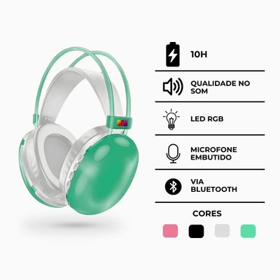 Fone De Ouvido Sem Fio Bluetooth PG580V Verde 5.3 Com LED