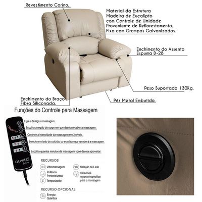 Poltrona do Papai Reclinável Massageadora Elétrica Simon F05 Corano Bege - Lyam Decor