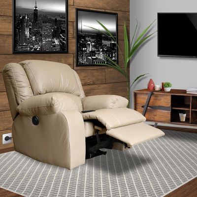 Poltrona do Papai Reclinável Massageadora Elétrica Simon F05 Corano Bege - Lyam Decor
