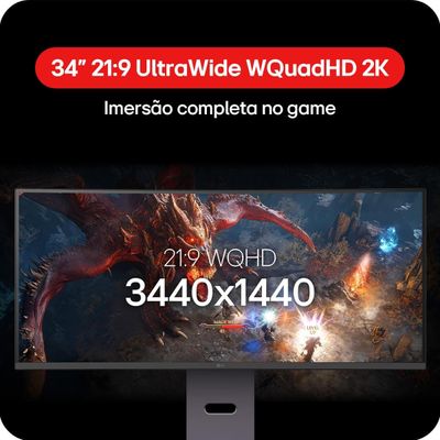 Monitor Gamer Curvo 34” LG UltraGear 34G600A-B QuadHD UltraWide 160Hz 1ms FreeSync Premium HDR10