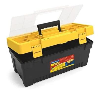 Caixa Plástica para Ferramentas Tramontina 20" com Tampa Organizadora  Amarela/Preta